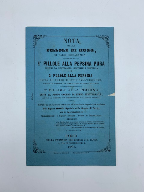 Notizia sull'olio di fegato di merluzzo...detto di Hogg; Nota sulle pillole di Hogg di varie preparazioni